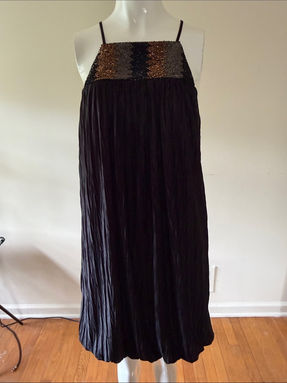 Jodi Kristopher Black Midi Dress with Gold and Silver Sequin Bandeau